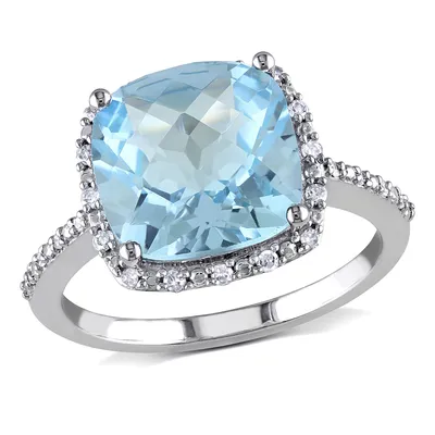 Gemstones Classics(tm) 10kt. White Gold Sky-Blue Topaz Halo Ring