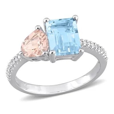 Gemstones Classics(tm) Sky Blue Topaz & Morganite Toi et Moi Ring