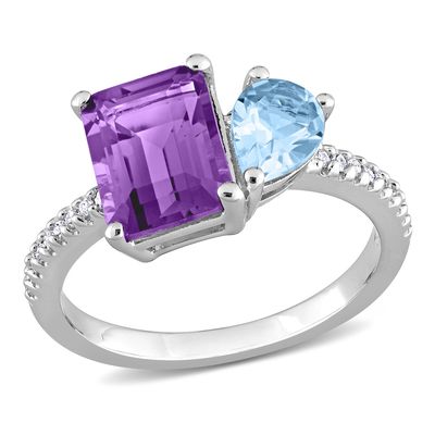 Gemstones Classics(tm) Sky Blue Topaz & Amethyst Toi et Moi Ring