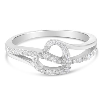 1/8 ct. Round Cut Diamond Heart And Ribbon Accent Ring
