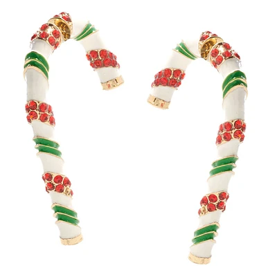 Enamel & Rhinestone Large Candy Cane Stud Earrings