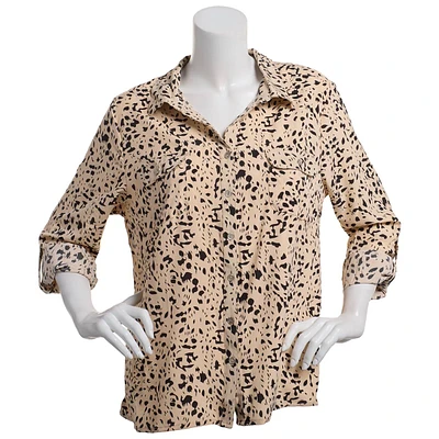 Petite Notations 3/4 Roll Tab Animal Casual Button Down