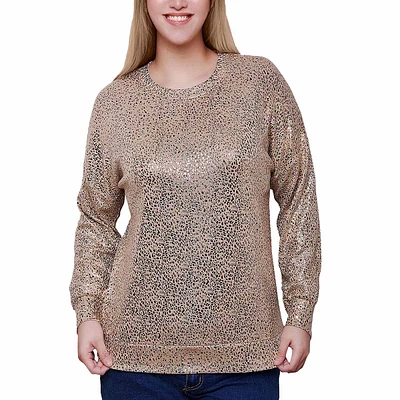 Womens NY Collection Long Sleeve Animal Foil Pullover Sweater