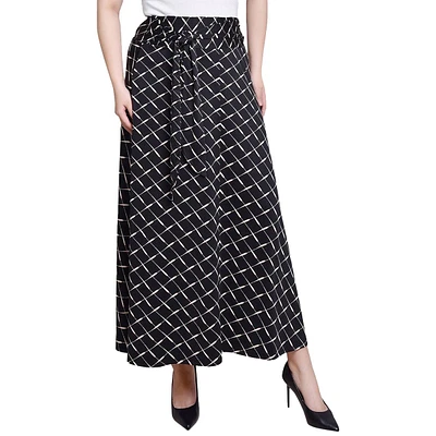 Womens NY Collection Pull On Tie Waist Scratch Check Skirt