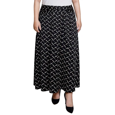 Plus Size NY Collection Pull On Tie Waist Scratch Check Skirt