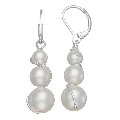 You're Invited Silver-Tone & White Pearl Wrapped Drop Earrings