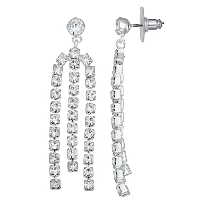 You're Invited Silver-Tone Crystal Triple Linear Dangle Earrings