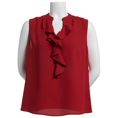 Womens Kasper Sleeveless Ruffle Front Blouse