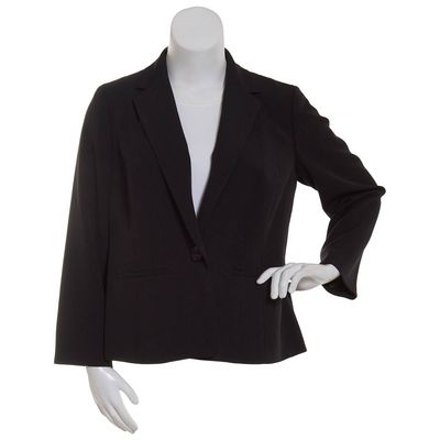 Plus Size Kasper Long Sleeve Stretch Crepe One Button Blazer