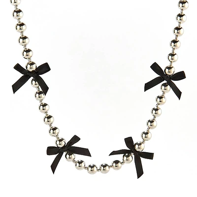 Ashley Silver-Tone Beads with Black Bows Collar Necklace