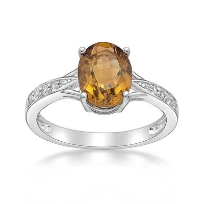 Sterling Silver Ring w/ Citrine & White Topaz Gemstones