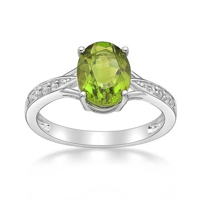 Sterling Silver Ring w/ Peridot & White Topaz Gemstones