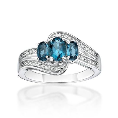 Sterling Silver 3-Stone London Blue Topaz Ring