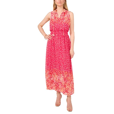 Womens MSK Sleeveless Ditsy Border Chiffon Maxi Dress