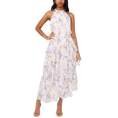 Womens MSK Sleeveless Halter Neck Tier Chiffon Midi Dress