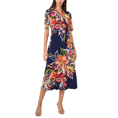 Womens MSK Elbow Sleeve Half Zip Neck Midi Dress