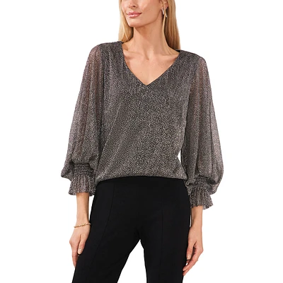 Womens MSK Long Sleeve V-Neck Crinkle Blouse