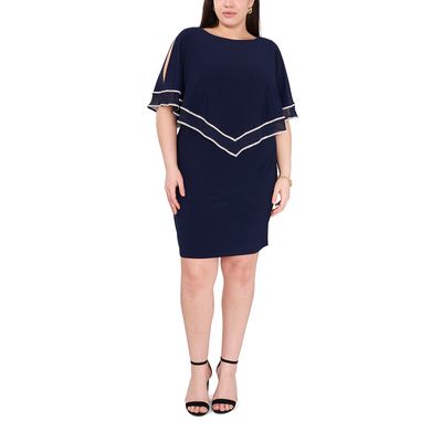 Plus Size MSK Split Sleeve Rhinestone Trim Double Overlay Dress