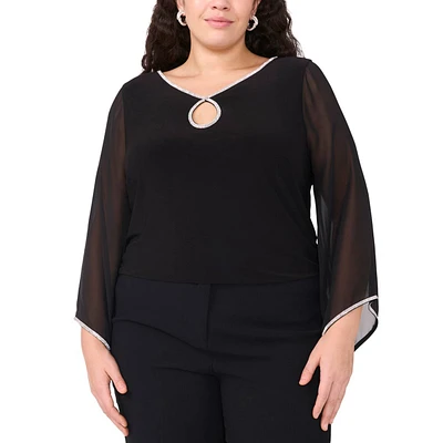 Plus Size MSK Long Sleeve Keyhole Neck Blouse