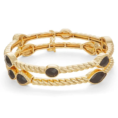 Napier Gold-Tone & Jet Braided Multi Row Stretch Bracelet