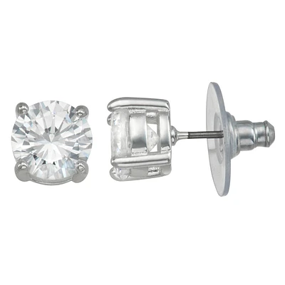 Napier Silver-Tone Crystal Round Stud Earrings