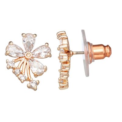 Napier Rose Gold-Tone CZ Flower Stem Stud Earrings