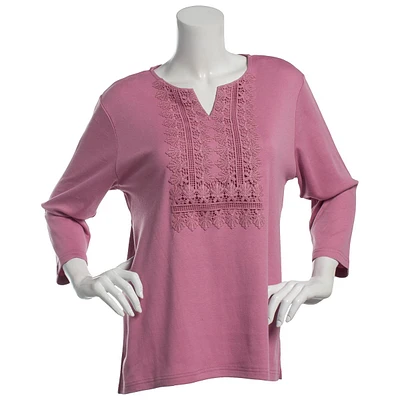 Womens Hasting & Smith 3/4 Sleeve Split Neck Lace Yoke Tee