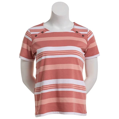 Womens Hasting & Smith Short Sleeve Stripe Button Shoulder Tee