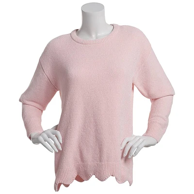 Womens Hasting & Smilth Scalloped Hem Crew Neck Sweater