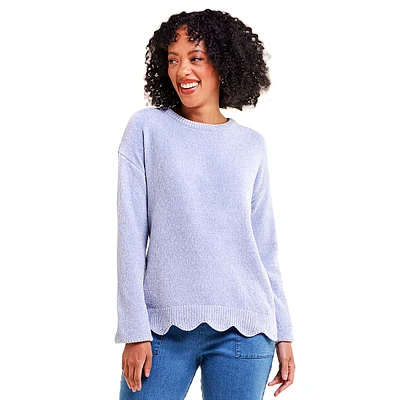 Womens Hasting & Smilth Scalloped Hem Crew Neck Sweater