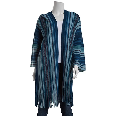 Petite Preswick & Moore(R) 3/4 Sleeve Stripe Luxe Fringe Cardigan