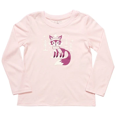 Girls (7-16) Tales & Stories Long Sleeve Winter Fox Screen Tee