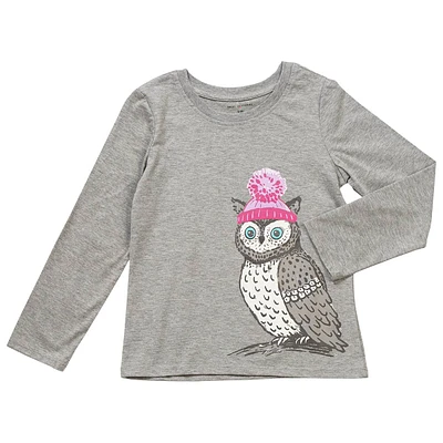 Girls (7-16) Tales & Stories Long Sleeve Winter Owl Screen Tee