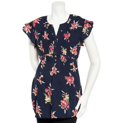 Womens Times Two Flutter Sleeve Floral Tie Waist Maternity Blouse