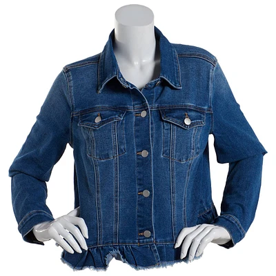 Womens Baccini Denim Peplum Jacket w/Fray Hem