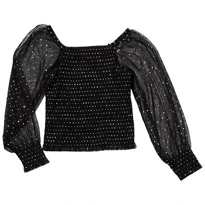 Girls (7-16) Jessica Simpson Long Sleeve Smocked Mesh Dot Blouse