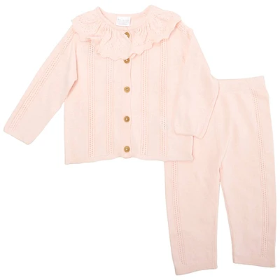 Baby Girl (NB-12M) Rock A Bye Baby(R) Frill Collar Cardigan & Pants