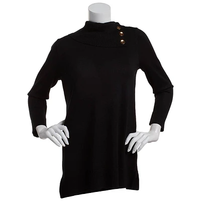 Womens Cable & Gauge Long Sleeve Faux Button Neck Sweater