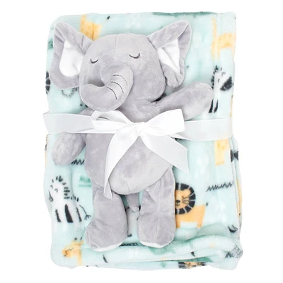 Zak & Zoey Safari Baby Blanket with Elephant Plush Toy