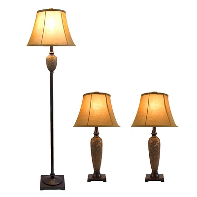 Lalia Home Homely Traditional Valdivian 3pc. Metal Lamp Set