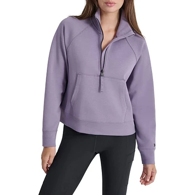 Womens DKNY Sport Mock Neck Pullover Kangaroo Pocket Sweatshirt