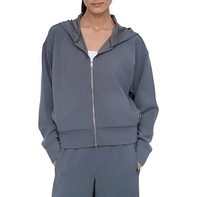 Womens DKNY Sport Highline Rib Full Zip Hoodie w/ Pockets