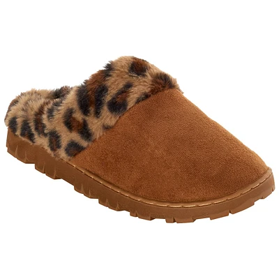 Womens Ella & Joy Leopard Faux Fur Slippers