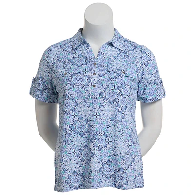 Womens Emily Daniels Short Sleeve Medallion Pocket Blouse
