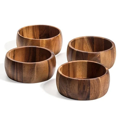 Kalmar Home Acacia Wood Straight Edge Salad Bowls - Set of 4