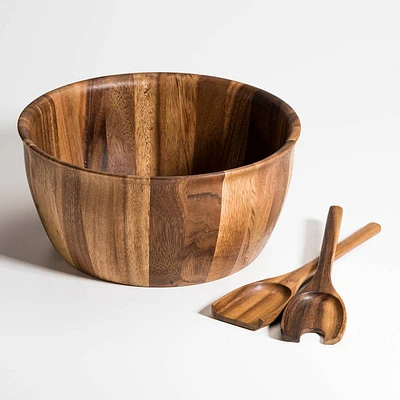 Kalmar Home Acacia Wood Flared Edge Extra Large Salad Bowl Set