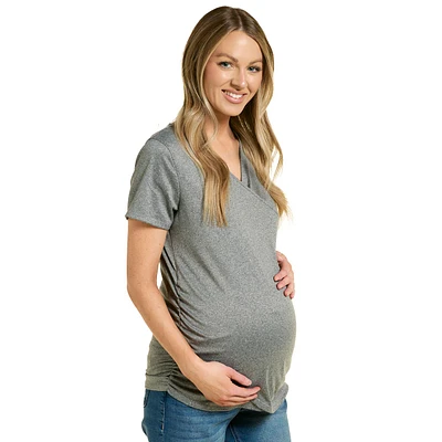 Womens Due Time Short Sleeve Crossover Cinched Maternity Top