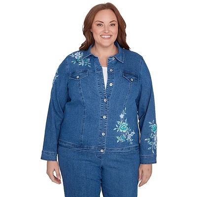 Plus Size Alfred Dunner Lake Victoria Floral Denim Jacket