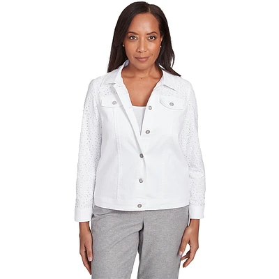 Womens Alfred Dunner Crystal Springs Eyelet Denim Jacket