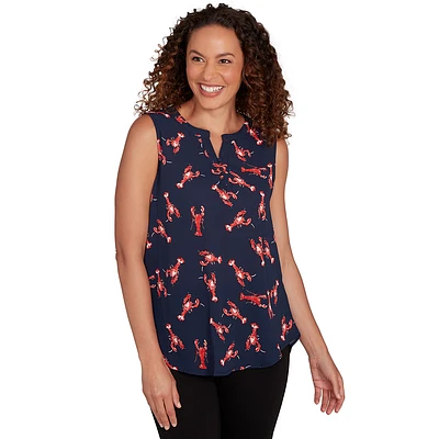 Womens Emaline Denver Sleeveless Lobster Henley Blouse